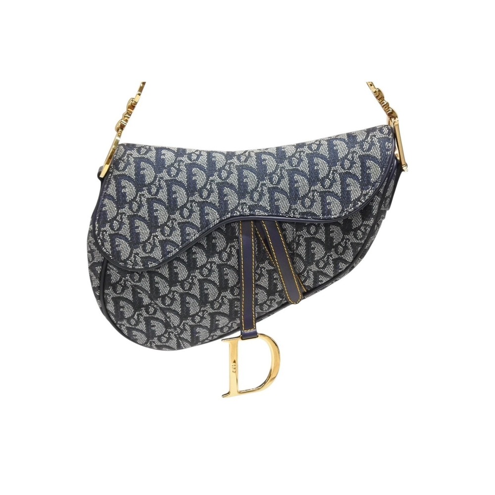 Dior Blue Trotter Bag Shoulder Galliano Navy Hobo Saddle One Christian - Picture 1 of 9